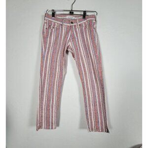 Isabel Marant Étoile Womens Chevron Striped Cropped Pants Sz 36 Red/Blue Stretch
